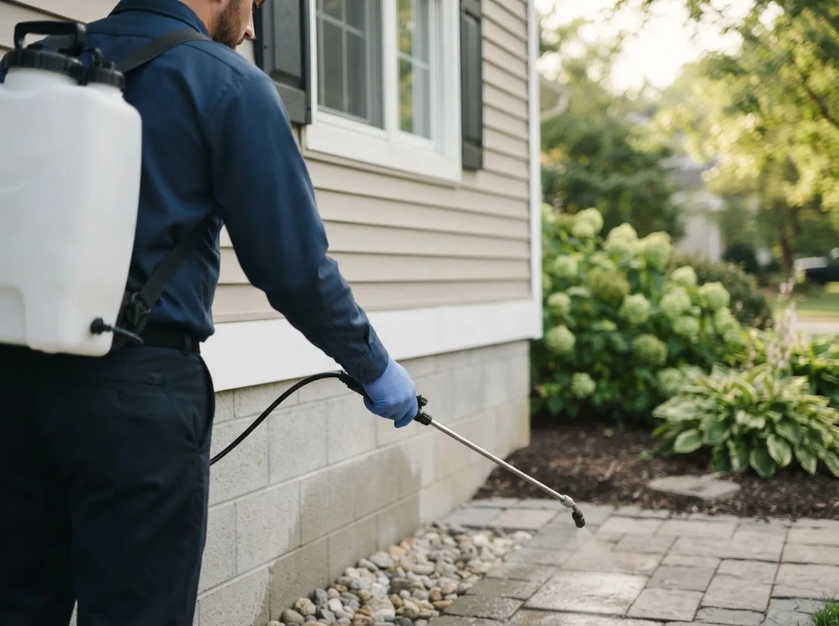 Pest control technician inspecting a home in Keller, VA